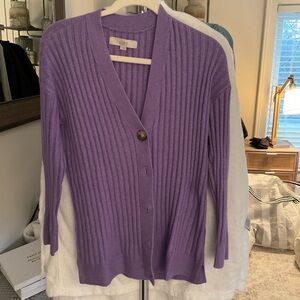 LOFT Lavender Ribbed Cardigan